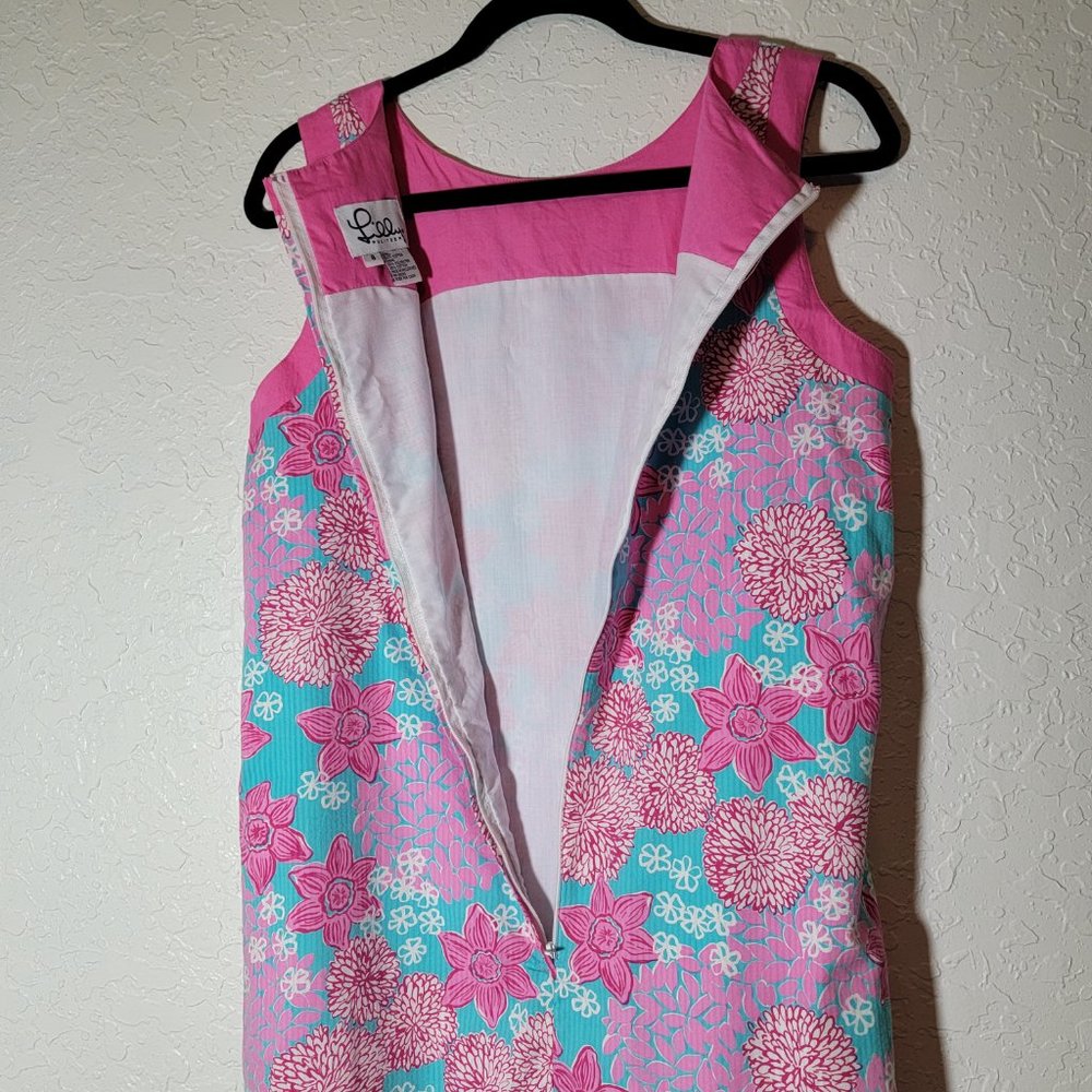 Vintage Lilly Pulitzer Size 8 Pink and Blue Floral Print Shift Dress Cotton - Picture 9 of 9